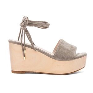 Raye Finley Wrap Grey Suede Wooden Platform Wedge
